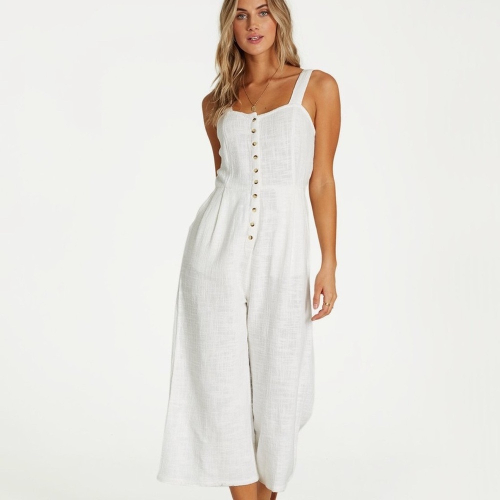 Billabong Paint The Town White Cotton Jumpsuit